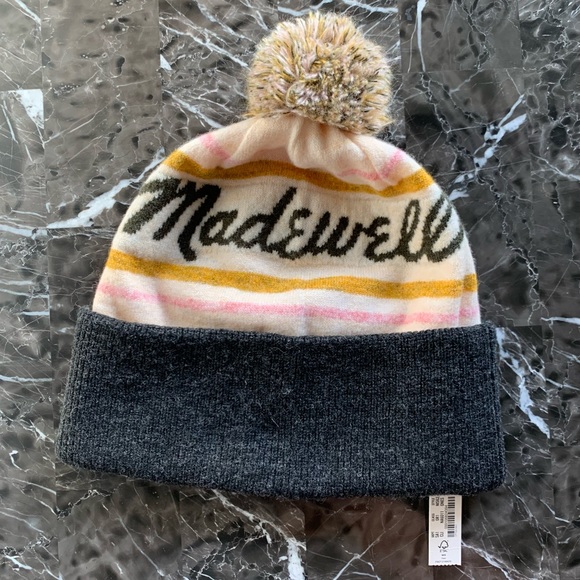 New Madewell Beanie Pom Pom Spellout Gray - Picture 6 of 7